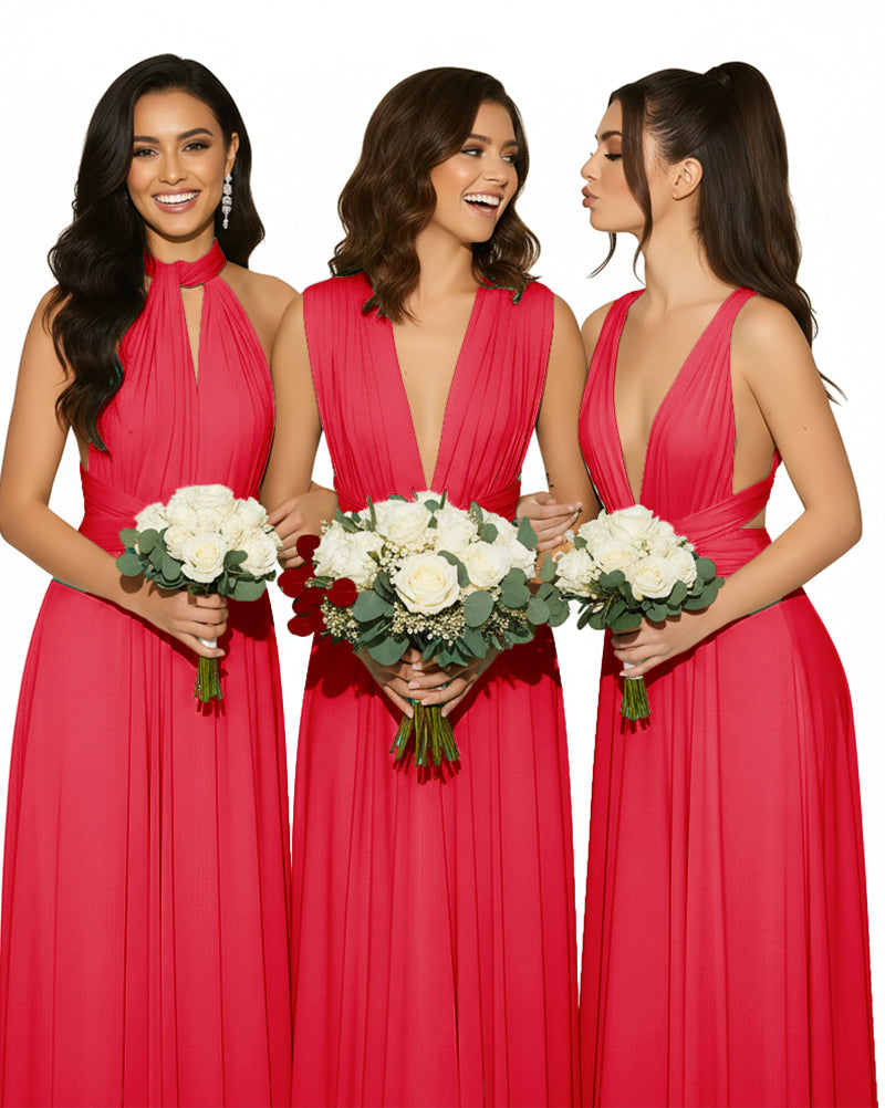 Convertible Multiway Wrap Maxi Infinity Dress with Pockets Regular Plus size Wedding Bridal Party Bridemaids Gownred 