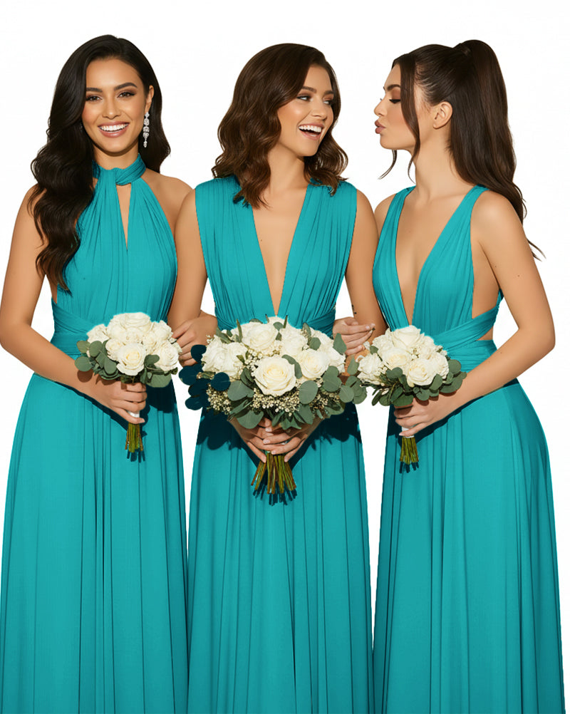 Convertible Multiway Wrap Maxi Infinity Dress with Pockets Regular Plus size Wedding Bridal Party Bridemaids Gownteal green 