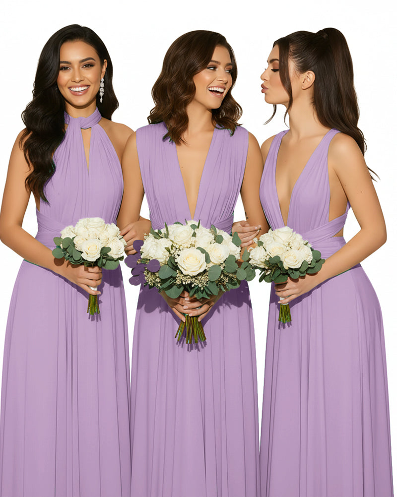 Convertible Multiway Wrap Maxi Infinity Dress with Pockets Regular Plus size Wedding Bridal Party Bridemaids Gownwisteria mauve 