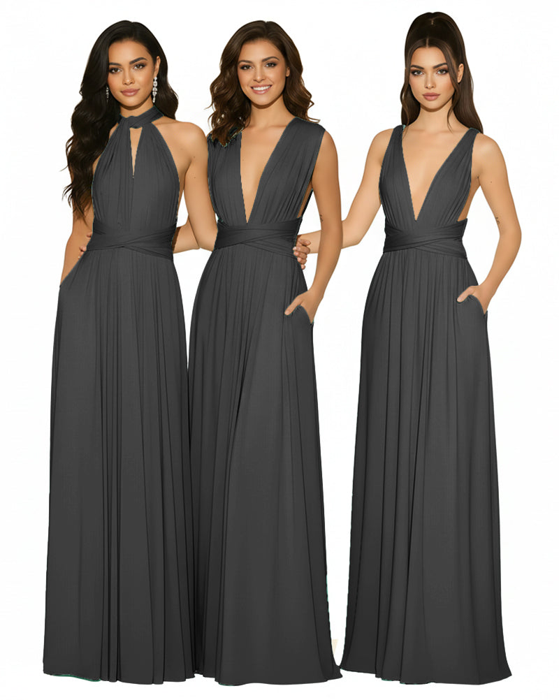 Multiway Bridesmaid Convertible Infinity Dress With Pockets Regular Plus size Wedding Bridal Party Bridemaids Gownblack 