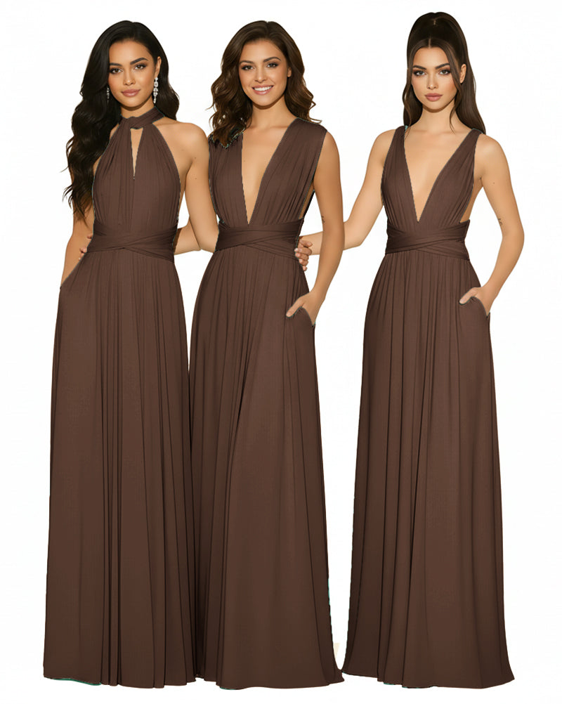 Multiway Bridesmaid Convertible Infinity Dress With Pockets Regular Plus size Wedding Bridal Party Bridemaids Gownbrown 