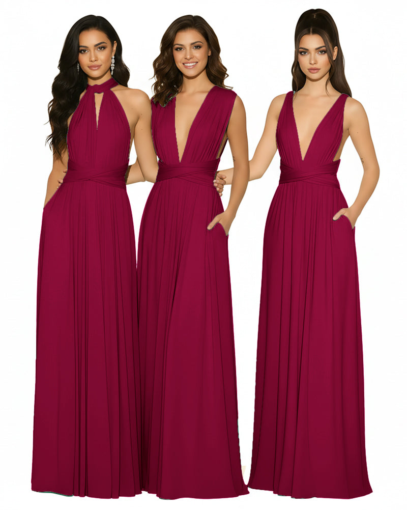 Multiway Bridesmaid Convertible Infinity Dress With Pockets Regular Plus size Wedding Bridal Party Bridemaids Gownburgundy 