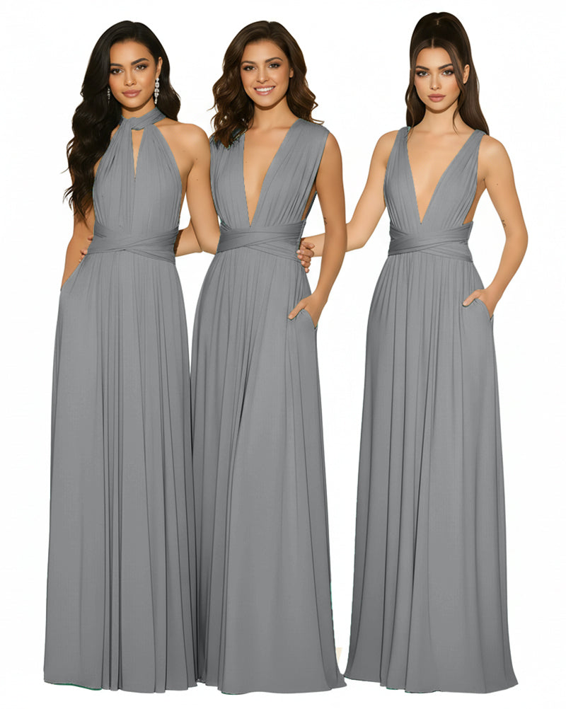 Multiway Bridesmaid Convertible Infinity Dress With Pockets Regular Plus size Wedding Bridal Party Bridemaids Gowncharcoal grey 