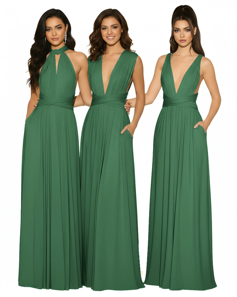 Multiway Bridesmaid Convertible Infinity Dress With Pockets Regular Plus size Wedding Bridal Party Bridemaids Gowndark green 