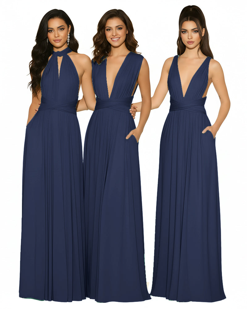 Multiway Bridesmaid Convertible Infinity Dress With Pockets Regular Plus size Wedding Bridal Party Bridemaids Gowndark navy 