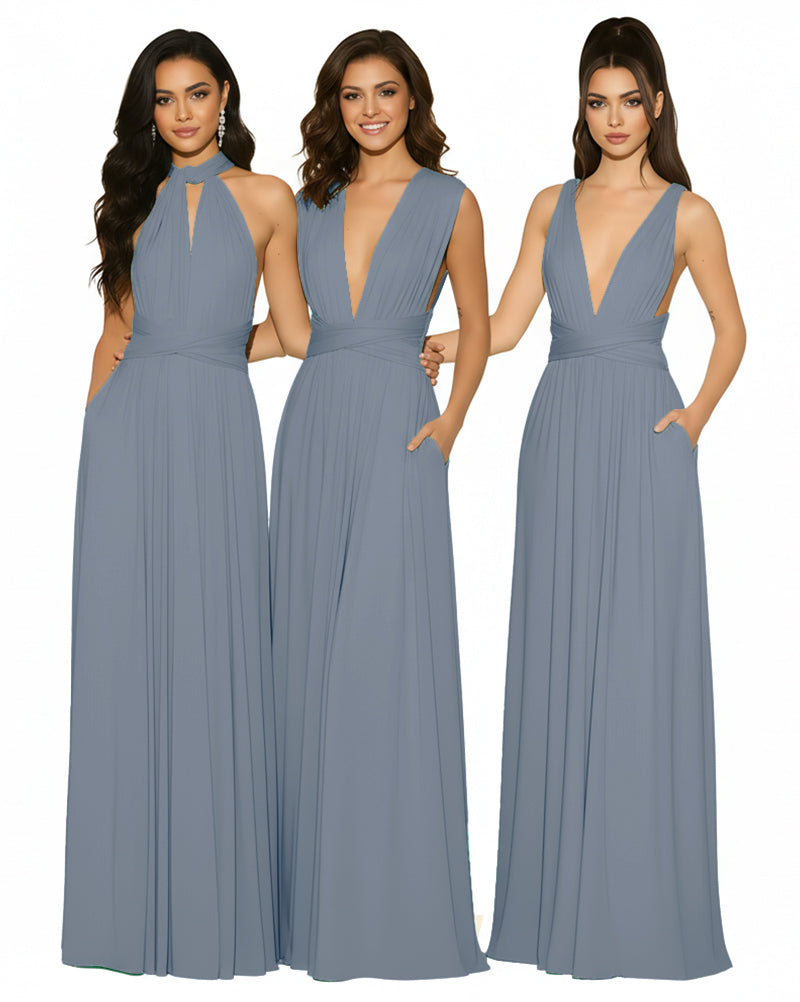 Multiway Bridesmaid Convertible Infinity Dress With Pockets Regular Plus size Wedding Bridal Party Bridemaids Gowndusty blue 