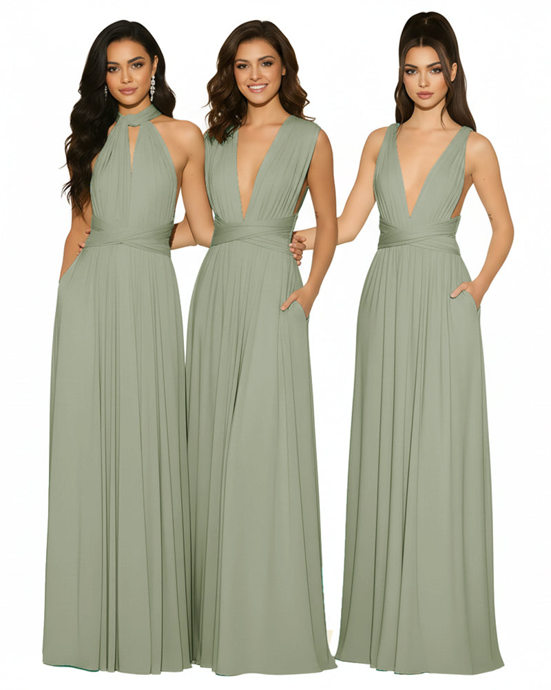 Multiway Bridesmaid Convertible Infinity Dress With Pockets Regular Plus size Wedding Bridal Party Bridemaids Gowndusty sage 