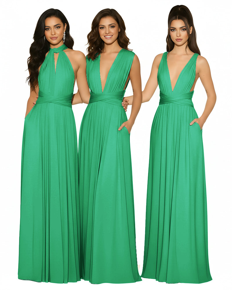 Multiway Bridesmaid Convertible Infinity Dress With Pockets Regular Plus size Wedding Bridal Party Bridemaids Gownemerald 