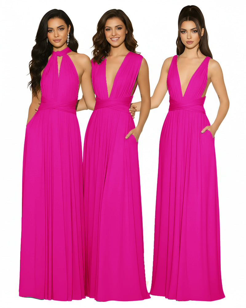 Multiway Bridesmaid Convertible Infinity Dress With Pockets Regular Plus size Wedding Bridal Party Bridemaids Gownfuchsia 