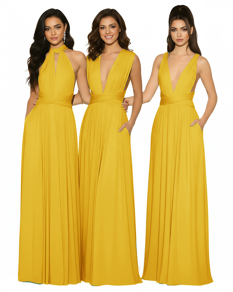 Multiway Bridesmaid Convertible Infinity Dress With Pockets Regular Plus size Wedding Bridal Party Bridemaids Gownmustard yellow 