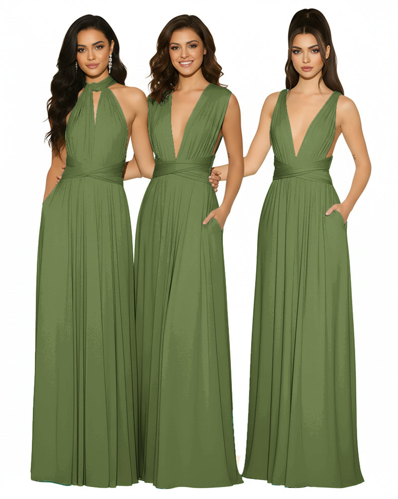 Multiway Bridesmaid Convertible Infinity Dress With Pockets Regular Plus size Wedding Bridal Party Bridemaids Gownolive 