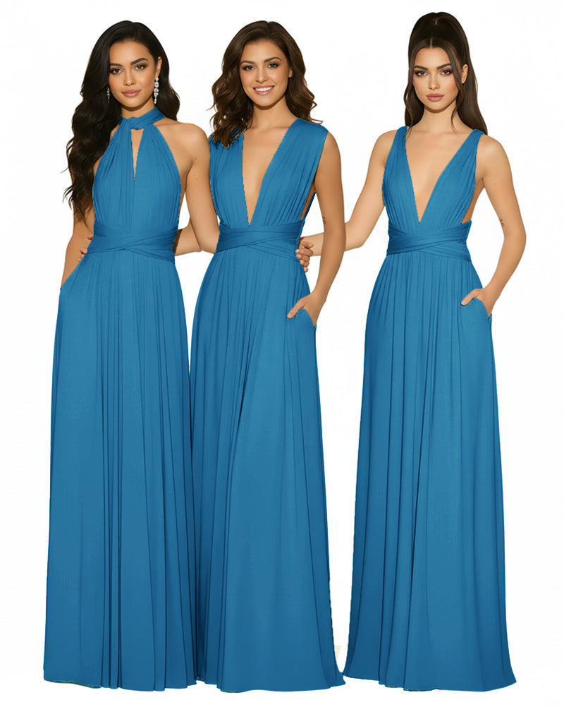 Multiway Bridesmaid Convertible Infinity Dress With Pockets Regular Plus size Wedding Bridal Party Bridemaids Gownpeacock blue 