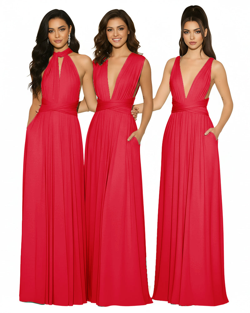 Multiway Bridesmaid Convertible Infinity Dress With Pockets Regular Plus size Wedding Bridal Party Bridemaids Gownred 