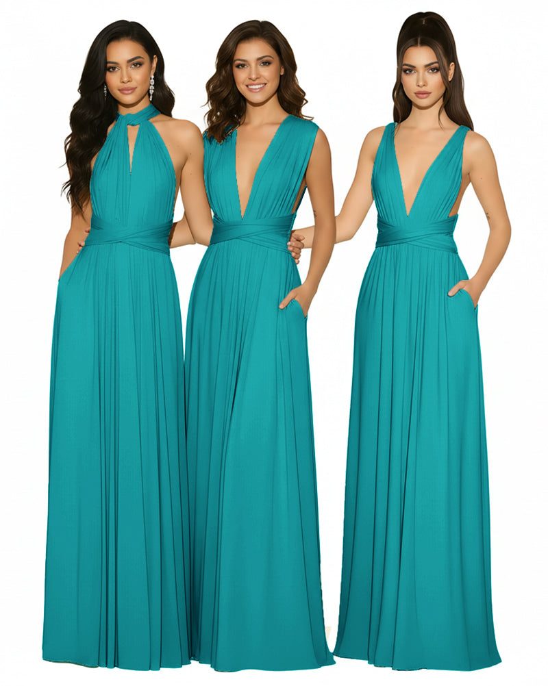 Multiway Bridesmaid Convertible Infinity Dress With Pockets Regular Plus size Wedding Bridal Party Bridemaids Gownteal green 