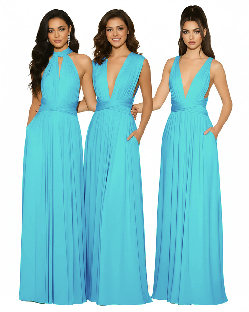 Multiway Bridesmaid Convertible Infinity Dress With Pockets Regular Plus size Wedding Bridal Party Bridemaids Gownturquoise blue 