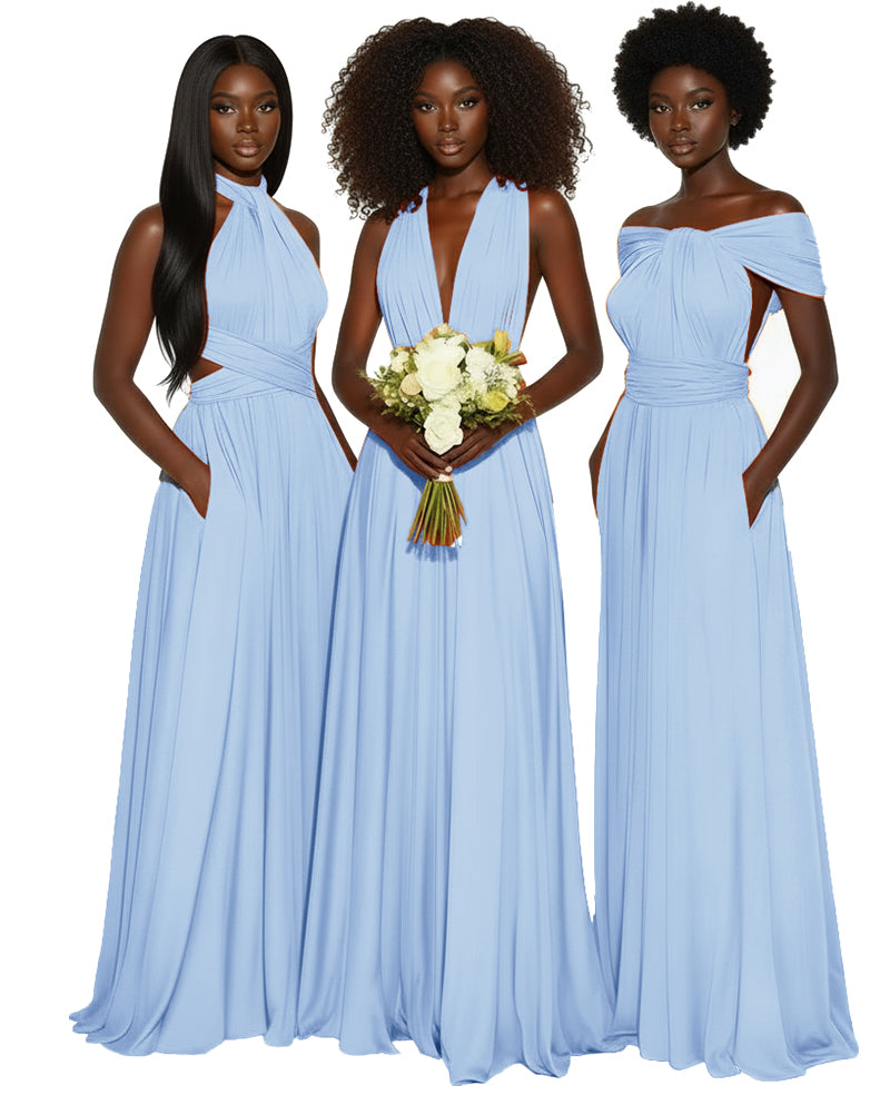 Convertible Multiway Infinity dress With Pockets Regular Plus size Wedding Bridal Party Bridemaids Gown blue 