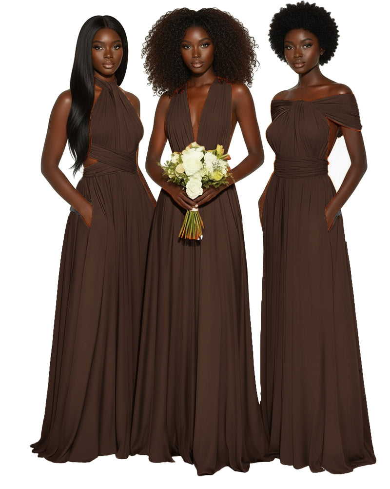 Convertible Multiway Infinity dress With Pockets Regular Plus size Wedding Bridal Party Bridemaids Gown brown 