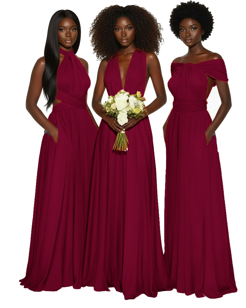 Convertible Multiway Infinity dress With Pockets Regular Plus size Wedding Bridal Party Bridemaids Gown burgundy 