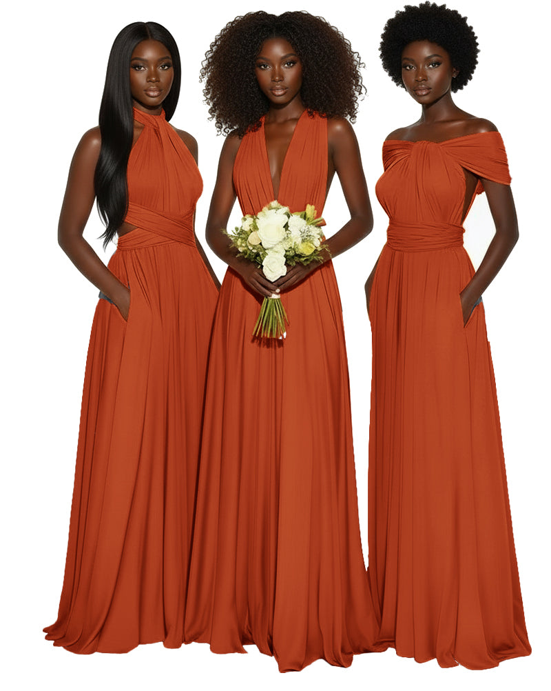 Convertible Multiway Infinity dress With Pockets Regular Plus size Wedding Bridal Party Bridemaids Gown burnt orange 
