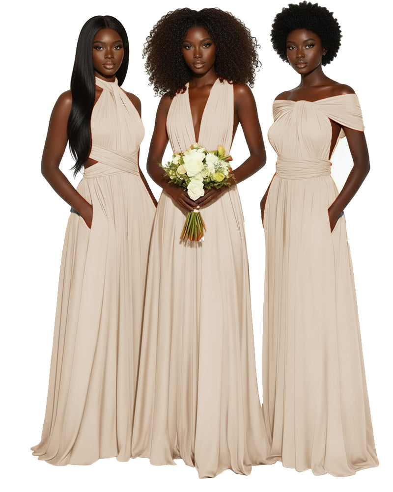 Convertible Multiway Infinity dress With Pockets Regular Plus size Wedding Bridal Party Bridemaids Gown champagne 