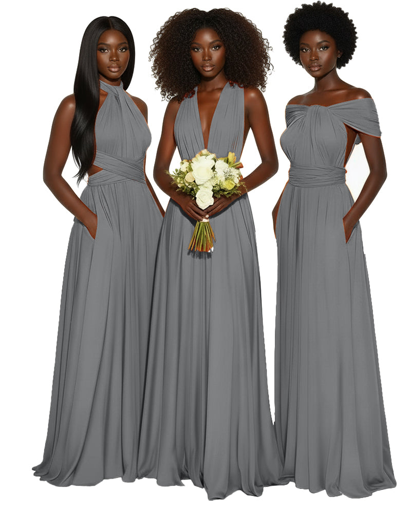 Convertible Multiway Infinity dress With Pockets Regular Plus size Wedding Bridal Party Bridemaids Gown charcoal grey 