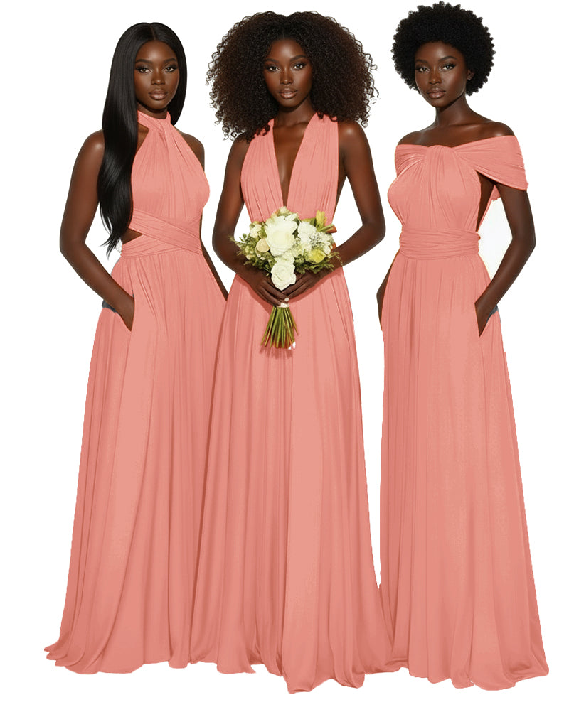 Convertible Multiway Infinity dress With Pockets Regular Plus size Wedding Bridal Party Bridemaids Gown coral 