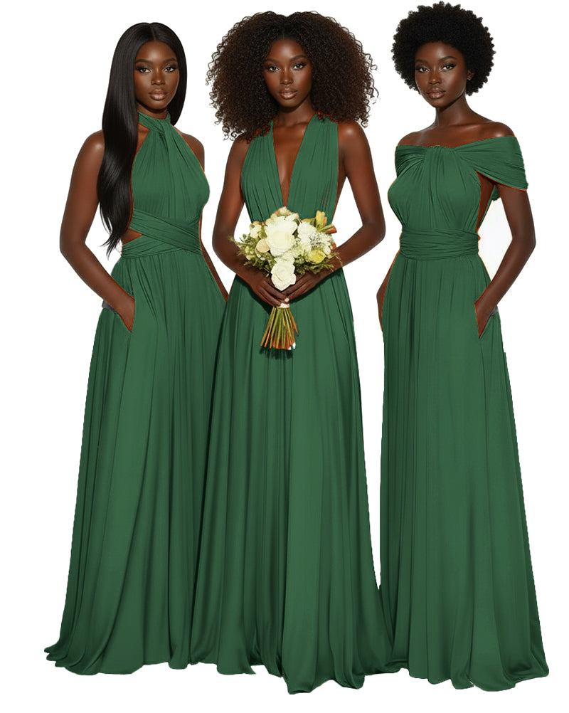 Convertible Multiway Infinity dress With Pockets Regular Plus size Wedding Bridal Party Bridemaids Gown dark green 