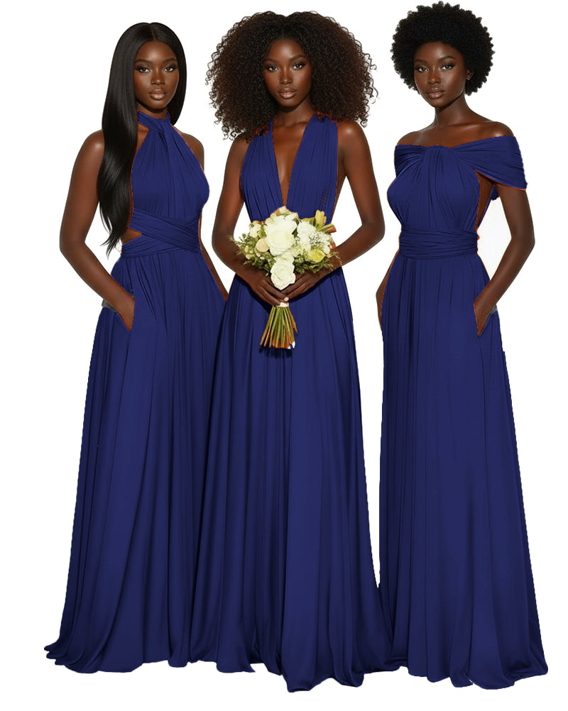 Convertible Multiway Infinity dress With Pockets Regular Plus size Wedding Bridal Party Bridemaids Gown dark navy 