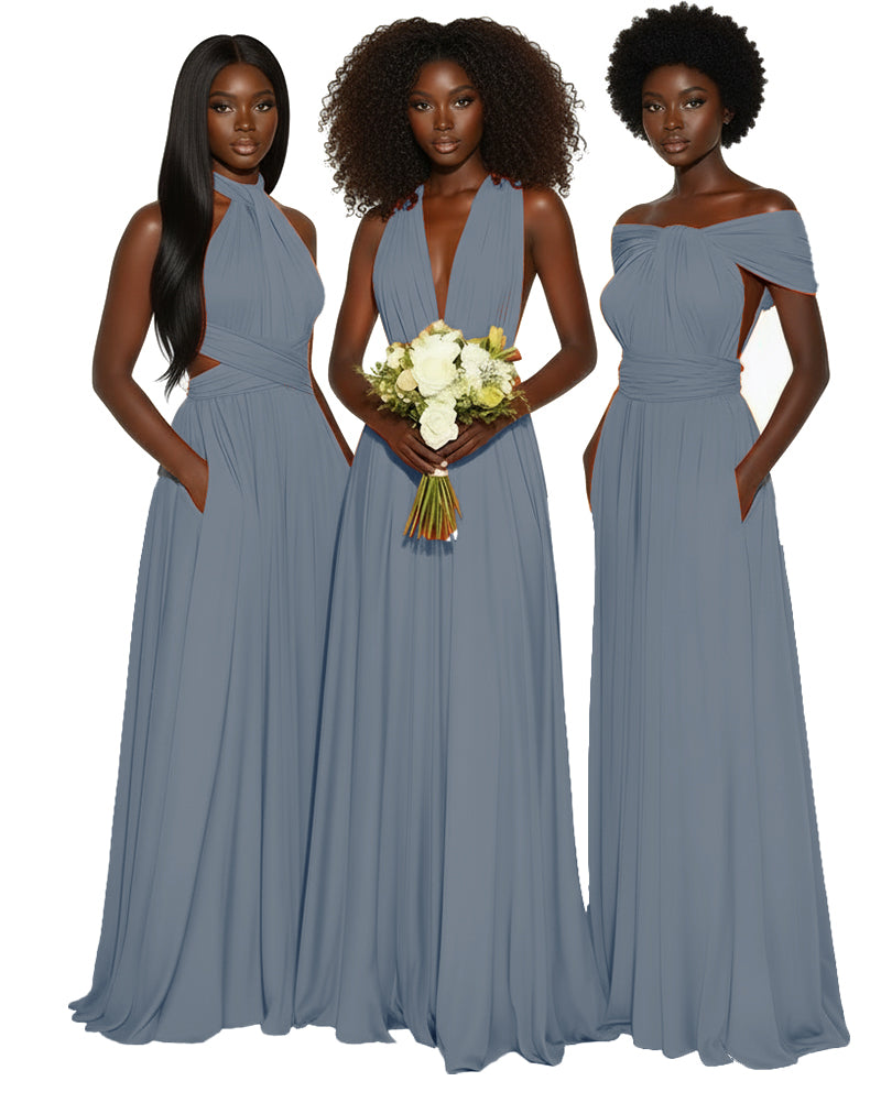 Convertible Multiway Infinity dress With Pockets Regular Plus size Wedding Bridal Party Bridemaids Gown dusty blue 