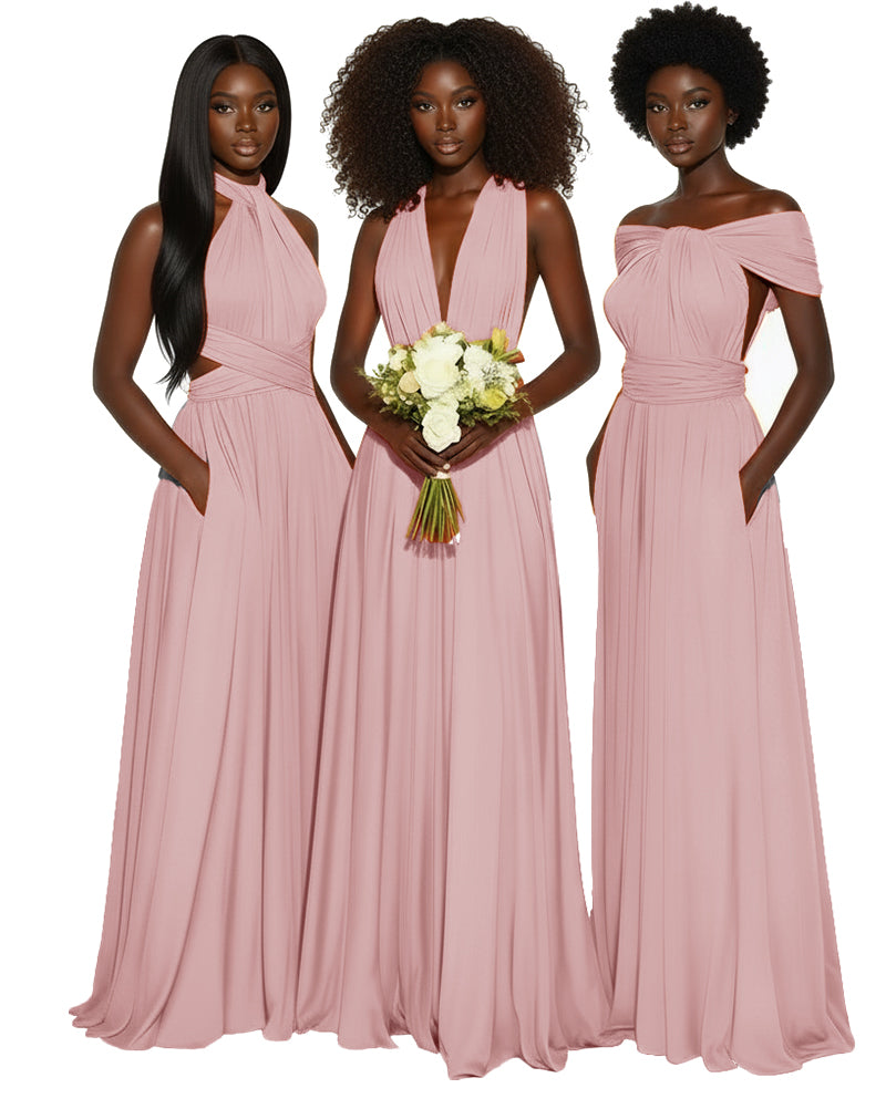 Convertible Multiway Infinity dress With Pockets Regular Plus size Wedding Bridal Party Bridemaids Gown dusty rose 