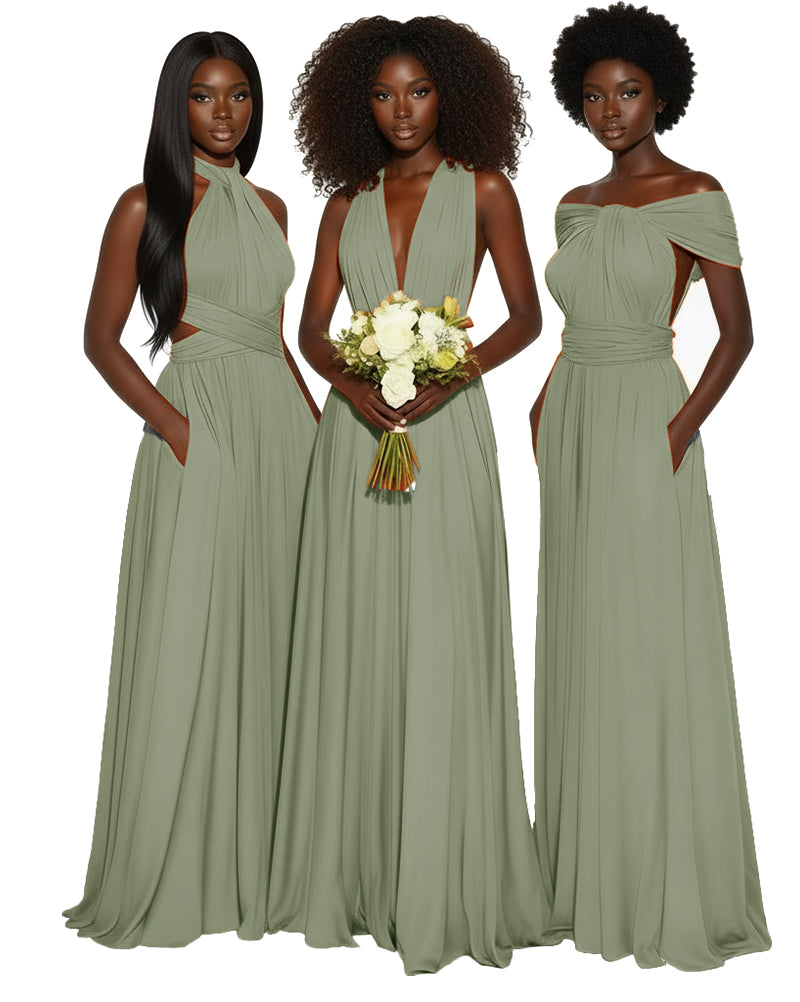 Convertible Multiway Infinity dress With Pockets Regular Plus size Wedding Bridal Party Bridemaids Gown dusty sage 
