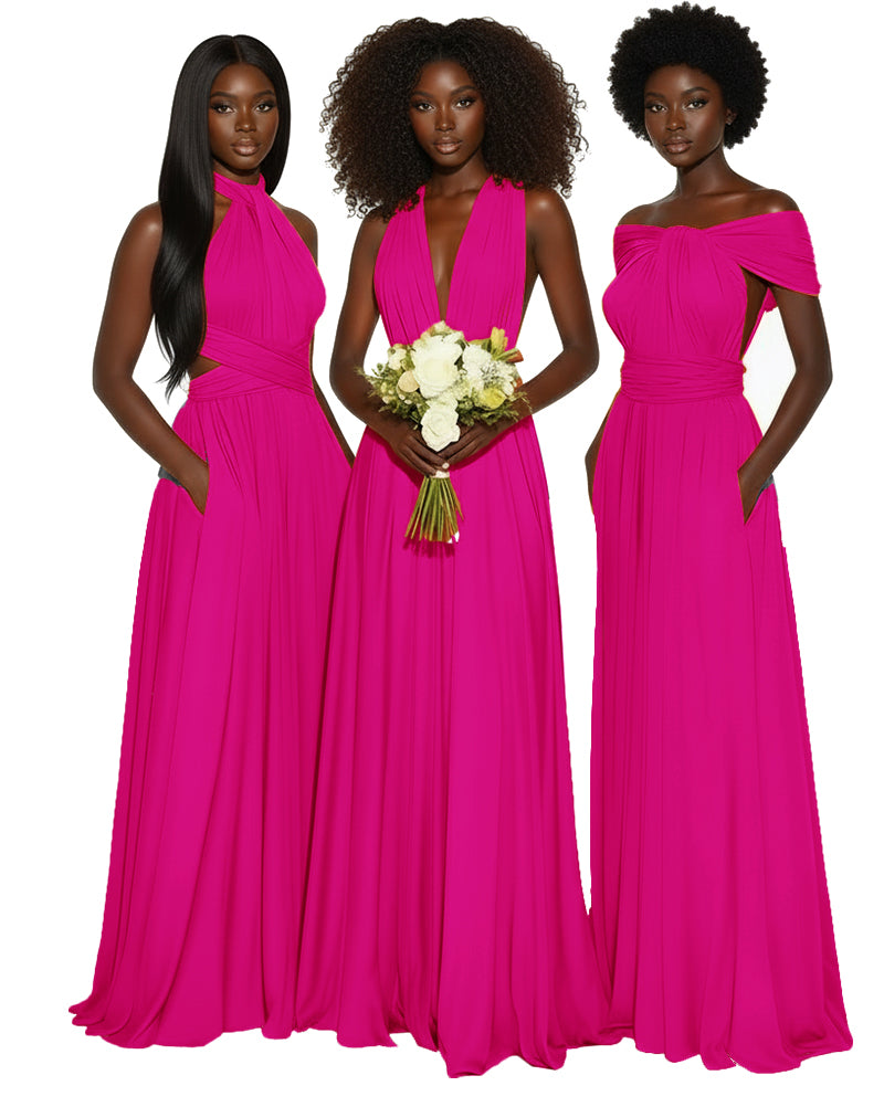 Convertible Multiway Infinity dress With Pockets Regular Plus size Wedding Bridal Party Bridemaids Gown fuchsia 
