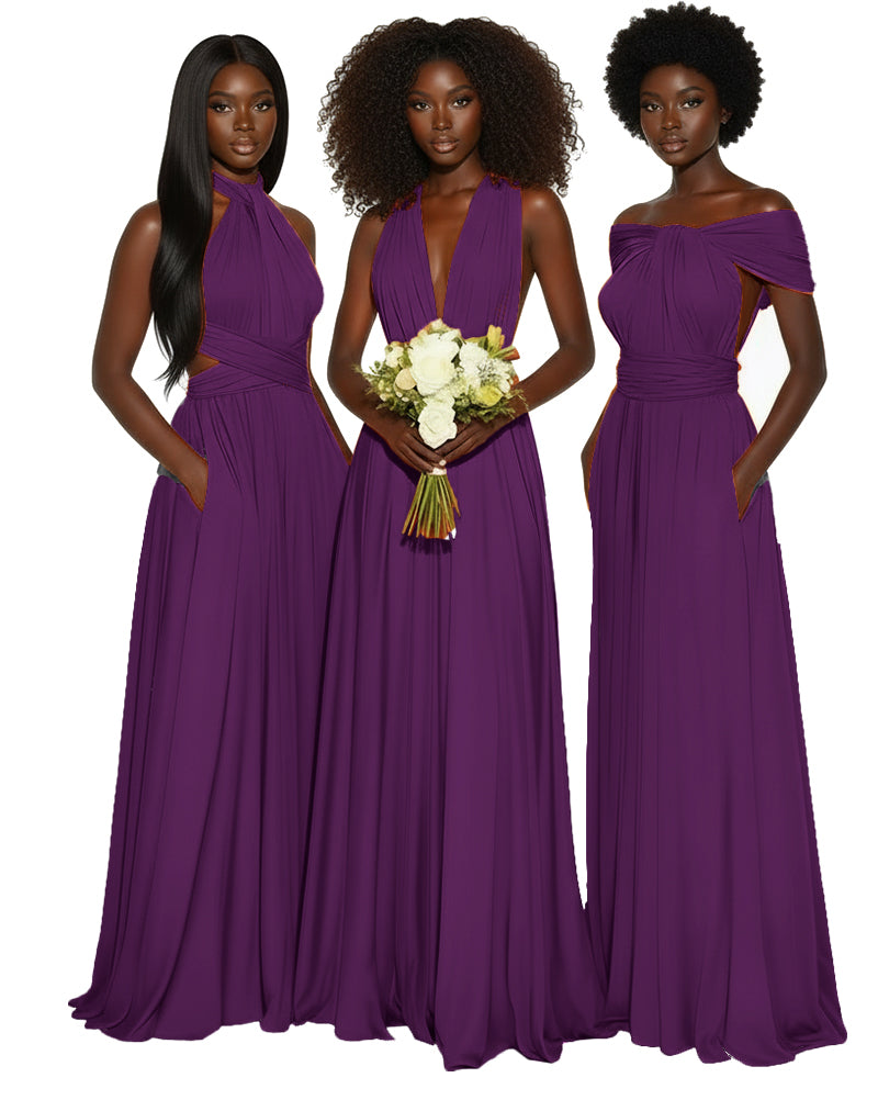 Convertible Multiway Infinity dress With Pockets Regular Plus size Wedding Bridal Party Bridemaids Gown grape 