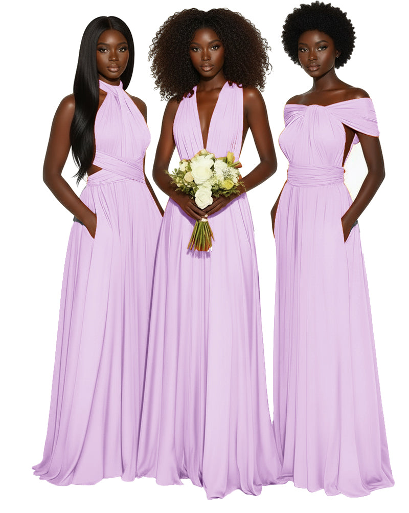 Convertible Multiway Infinity dress With Pockets Regular Plus size Wedding Bridal Party Bridemaids Gown lilac 