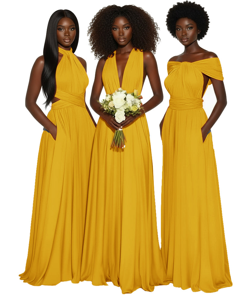 Convertible Multiway Infinity dress With Pockets Regular Plus size Wedding Bridal Party Bridemaids Gown mustard yellow 