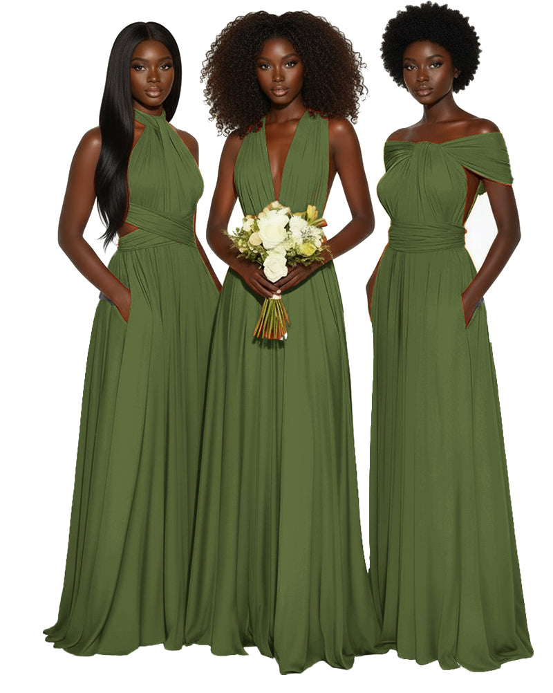 Convertible Multiway Infinity dress With Pockets Regular Plus size Wedding Bridal Party Bridemaids Gown olive 
