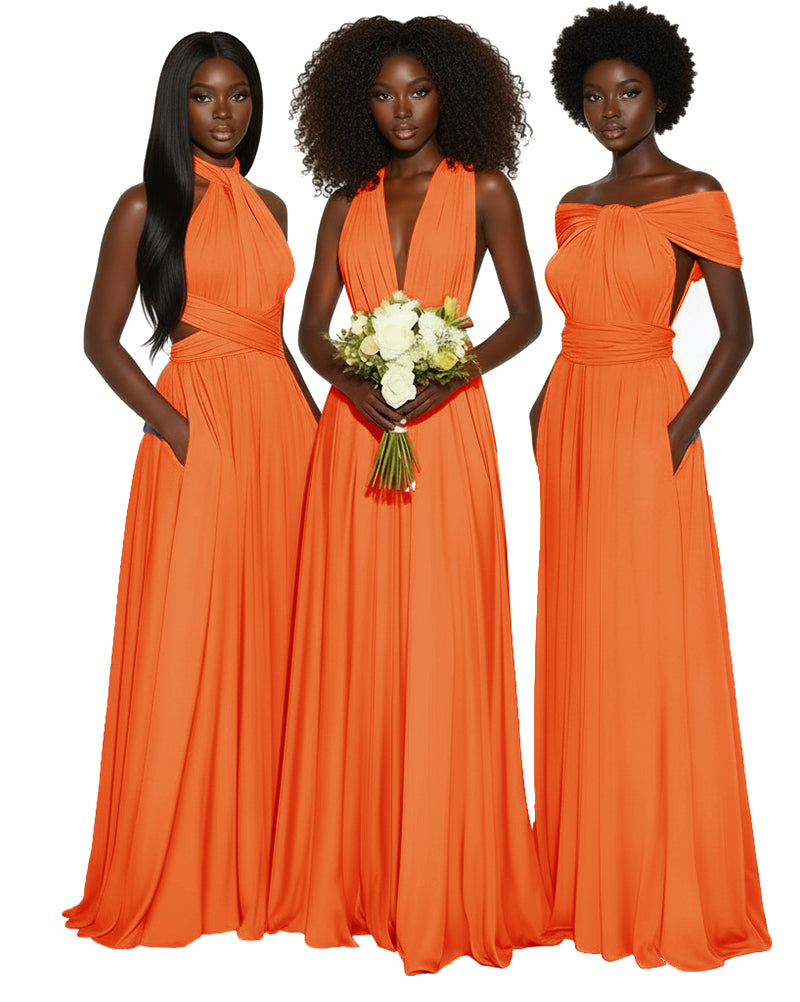 Convertible Multiway Infinity dress With Pockets Regular Plus size Wedding Bridal Party Bridemaids Gown orange 