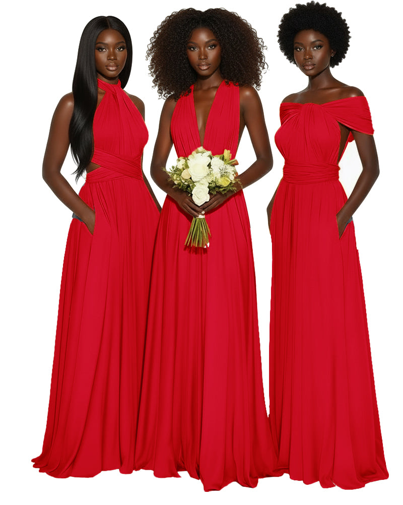 Convertible Multiway Infinity dress With Pockets Regular Plus size Wedding Bridal Party Bridemaids Gown red 