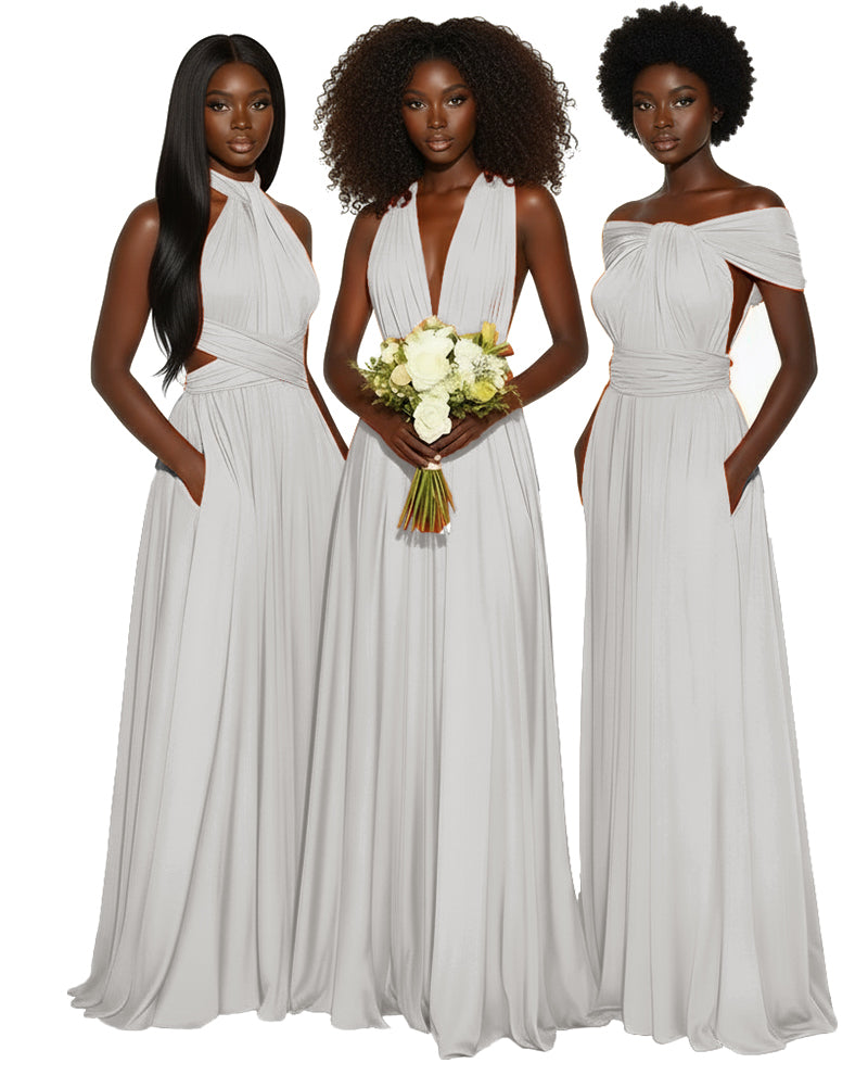 Convertible Multiway Infinity dress With Pockets Regular Plus size Wedding Bridal Party Bridemaids Gown silver 