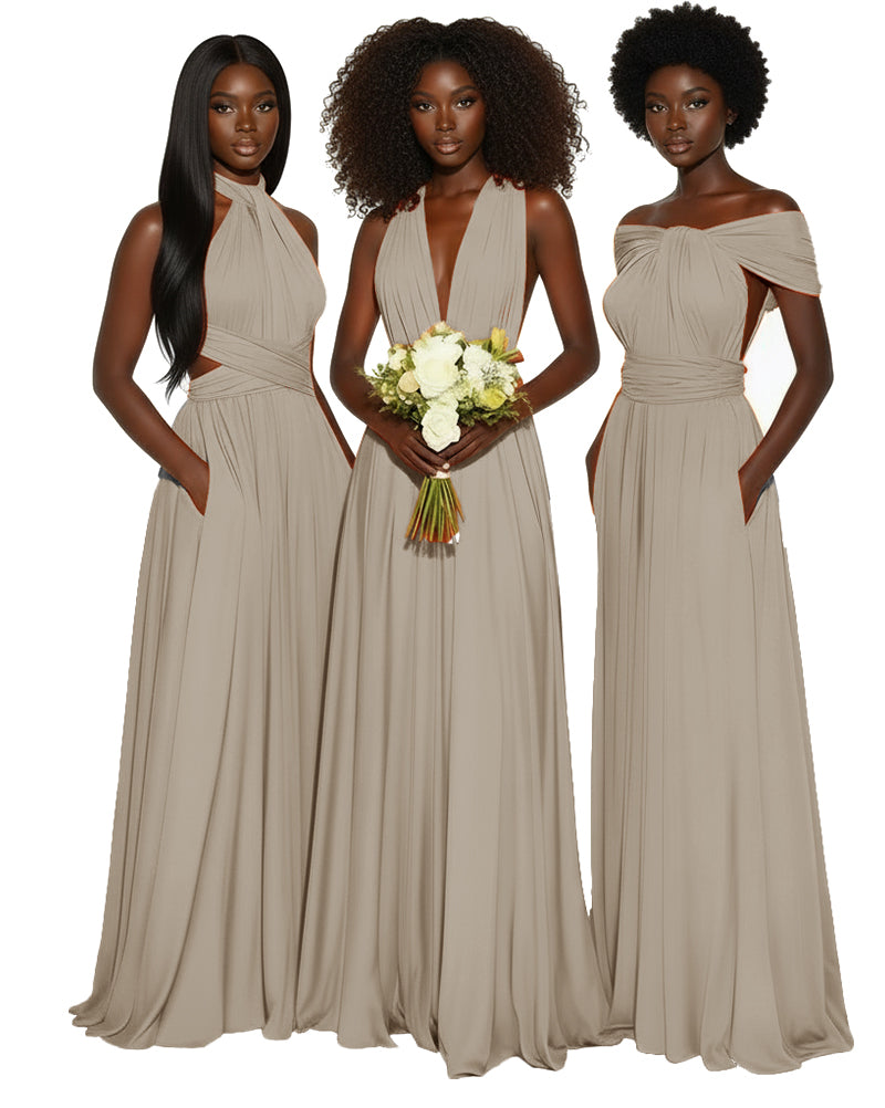 Convertible Multiway Infinity dress With Pockets Regular Plus size Wedding Bridal Party Bridemaids Gown taupe 