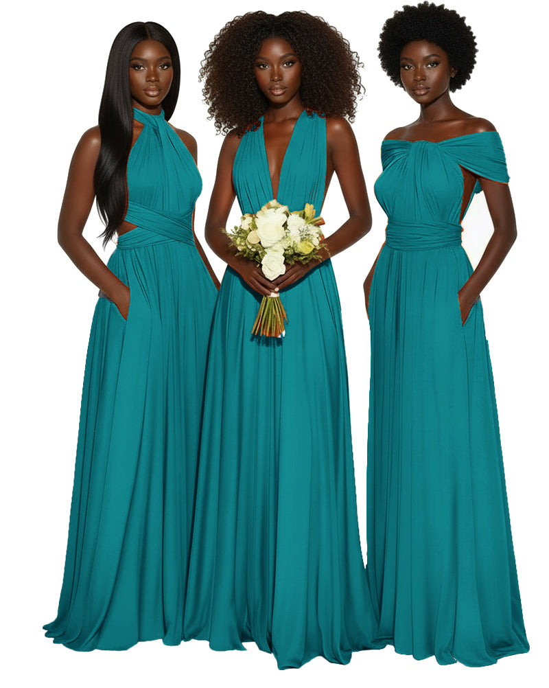 Convertible Multiway Infinity dress With Pockets Regular Plus size Wedding Bridal Party Bridemaids Gown teal green 