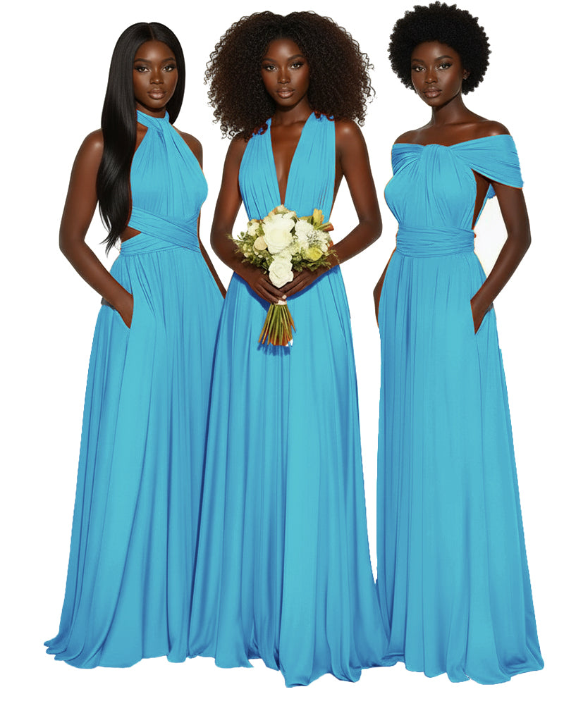 Convertible Multiway Infinity dress With Pockets Regular Plus size Wedding Bridal Party Bridemaids Gown turquoise blue 