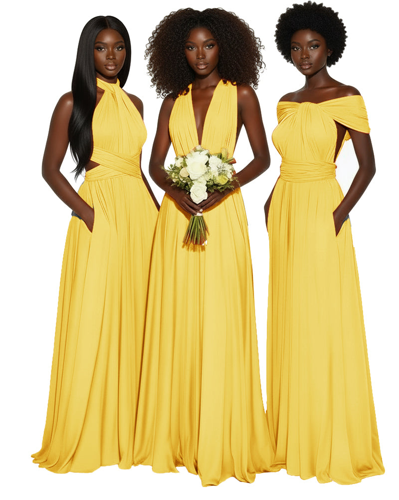 Convertible Multiway Infinity dress With Pockets Regular Plus size Wedding Bridal Party Bridemaids Gown yellow 
