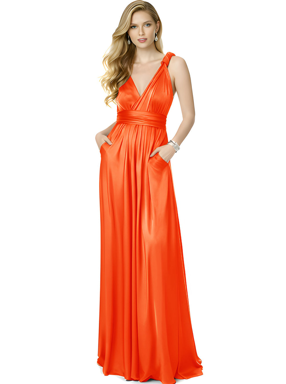 Infinity Bridesmaid Dress with Pockets - Convertible Maxi Wrap Gown, Multiway Formal Dress for Wedding & Plus Size-Orange