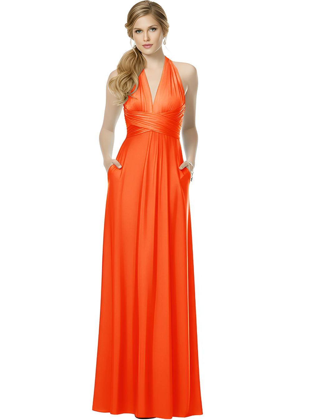 Infinity Bridesmaid Dress with Pockets - Convertible Maxi Wrap Gown, Multiway Formal Dress for Wedding & Plus Size-Orange