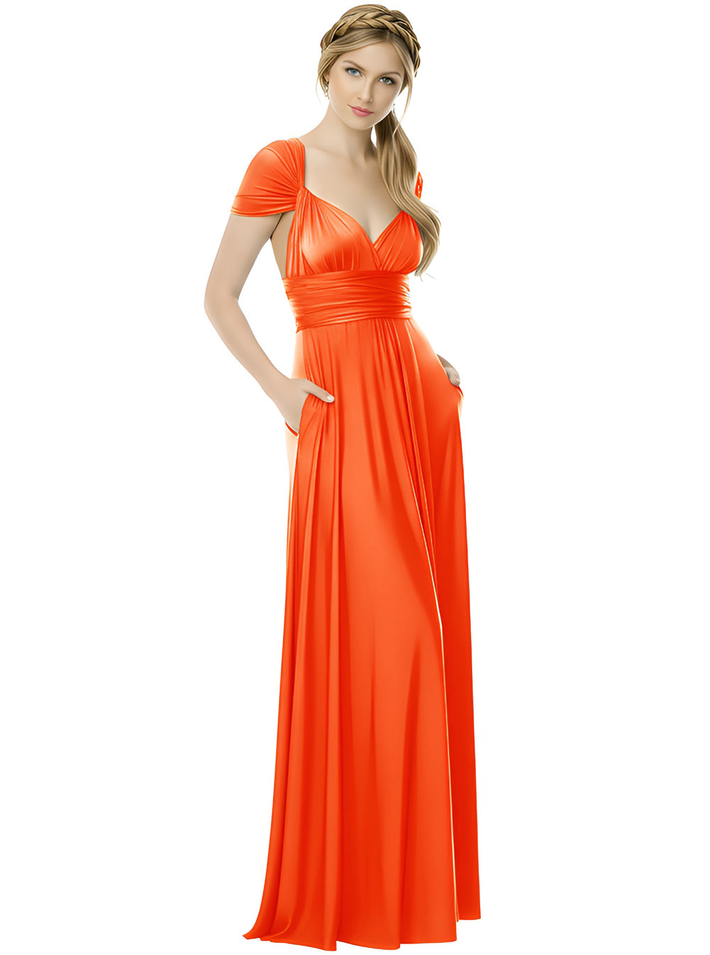 Infinity Bridesmaid Dress with Pockets - Convertible Maxi Wrap Gown, Multiway Formal Dress for Wedding & Plus Size-Orange