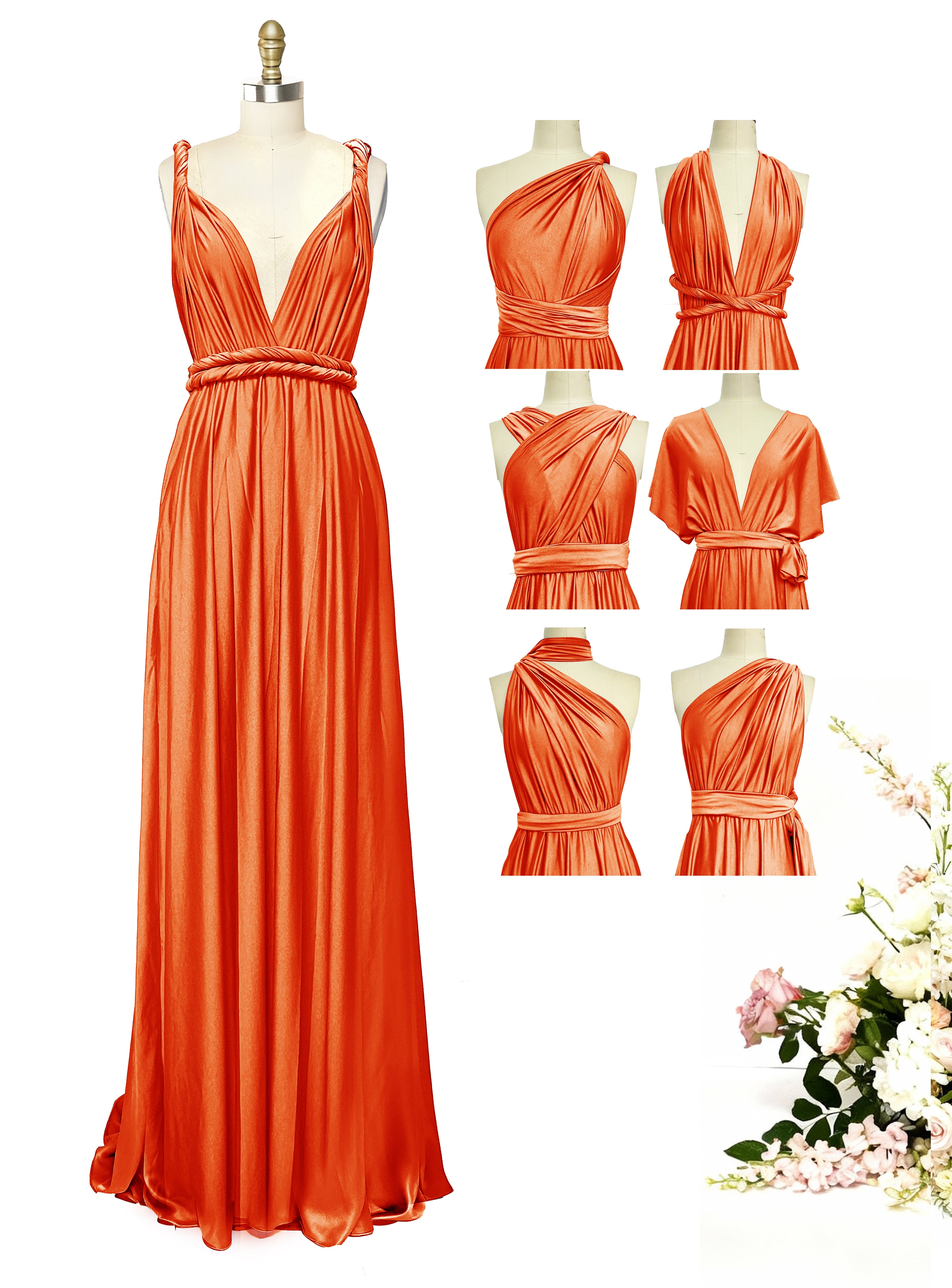 Infinity Bridesmaid Dress with Pockets - Convertible Maxi Wrap Gown, Multiway Formal Dress for Wedding & Plus Size-Orange