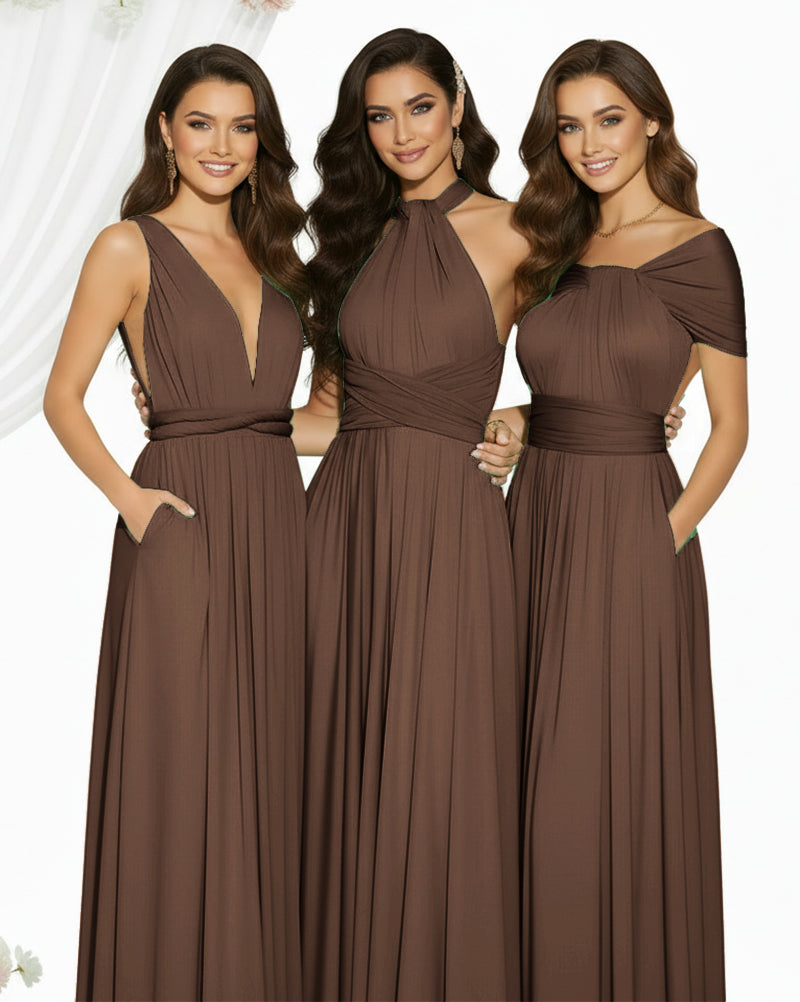Multiway Maxi Infinity Dress With Pockets Regular Plus size Wedding Bridal Party Bridemaids Gownbrown 