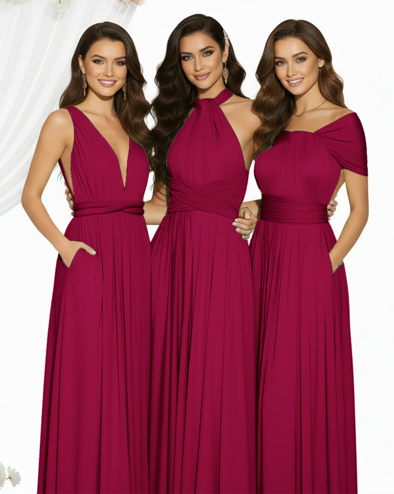 Multiway Maxi Infinity Dress With Pockets Regular Plus size Wedding Bridal Party Bridemaids Gownburgundy 