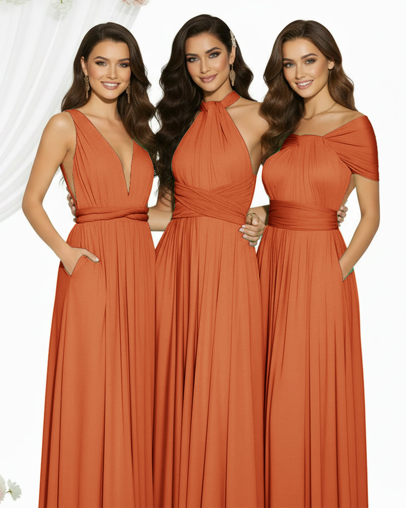 Multiway Maxi Infinity Dress With Pockets Regular Plus size Wedding Bridal Party Bridemaids Gownburnt orange 